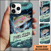 Maxcorners Fishing Teal Honeycomb Water Burst Personalized Name Phone Case (10 Fish Species)