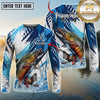 Maxcorners Freshwater Fish Fishing Water Splash Scale Pattern Personalized Name, Team Name Long Sleeve Shirt (6 Breeds)