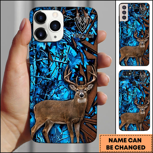 Maxcorners Whitetail Deer Leather Patch Hunting Camo Multicolor Options Personalized Name 3D Phonecase