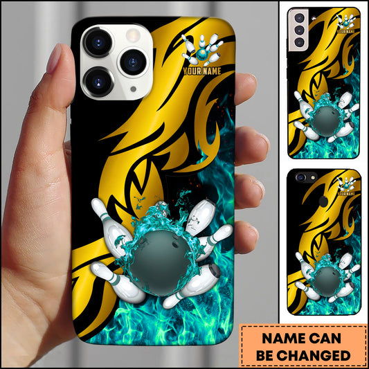 Maxcorners Bowling Ball Strike Flame Energy Multicolor Options Personalized Name 3D Phonecase