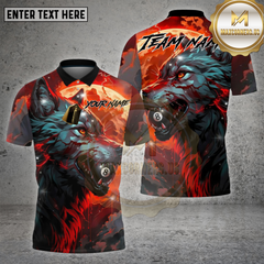 Maxcorners Billiards Shirt Wolf Flame 8 Ball Fire Theme Multioptions Personalized Name, Team Name Unisex 3D Shirt