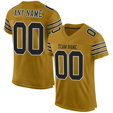 Maxcorners Custom Old Gold Black-White Mesh Authentic Football Jersey LM2605