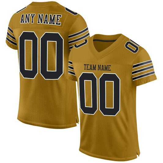 Maxcorners Custom Old Gold Black-White Mesh Authentic Football Jersey LM2605