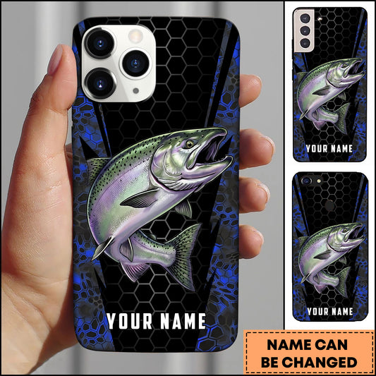 Maxcorners Chinook Fishing 3D Realistic Honeycomb Tech Background Personalized Name Phone Case