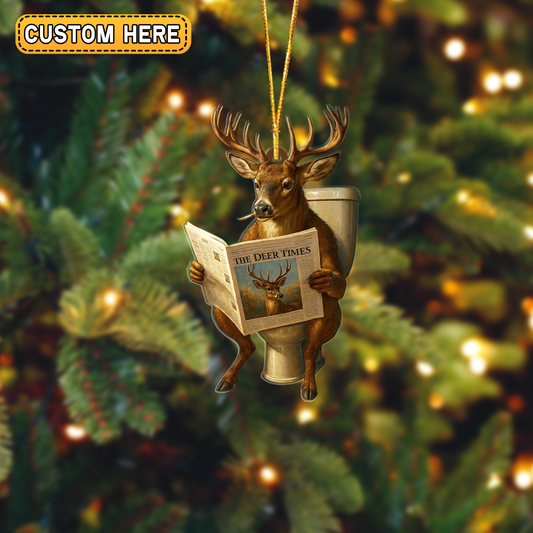 Maxcorners Hilarious Deer On Toilet Ornament And Keychain Custom Gift For Hunters 2D Flat