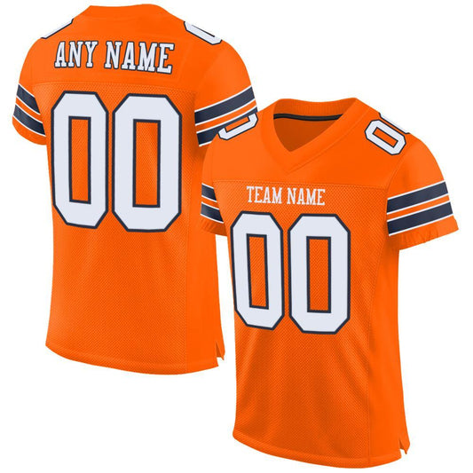 Maxcorners Custom Orange White-Navy Mesh Authentic Classic Football Jersey LM2605