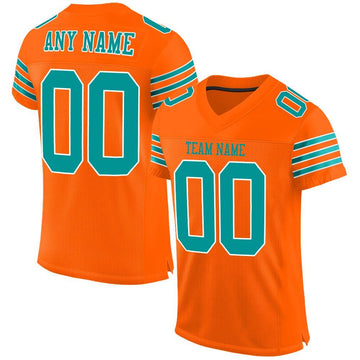 Maxcorners Custom Orange Aqua-White Mesh Authentic Football Jersey LM2605