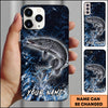 Maxcorners Fishing Blue Grunge Splash Effect Personalized Name Phone Case (10 Fish Species)
