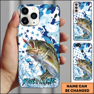 Maxcorners Fishing Star Camo Water Splash Art Personalized Name Phone Case (10 Fish Species)