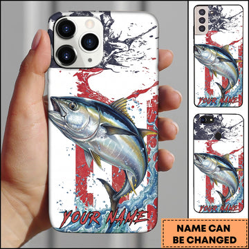 Maxcorners Tuna Fishing Patriotic Paint Splash Water Effect Personalized Name Phone Case