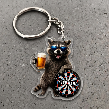 Maxcorners Beer Lover Raccoon Darts Personalized Name Keychain