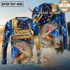 Maxcorners Fishing Blue Flame Personalized Name, Team Name Long Sleeve Shirt (9 Fish Species)