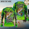 Maxcorners  Fishing Green Camo Scale Personalized Name, Team Name Long Sleeve Shirt (9 Fish Species)