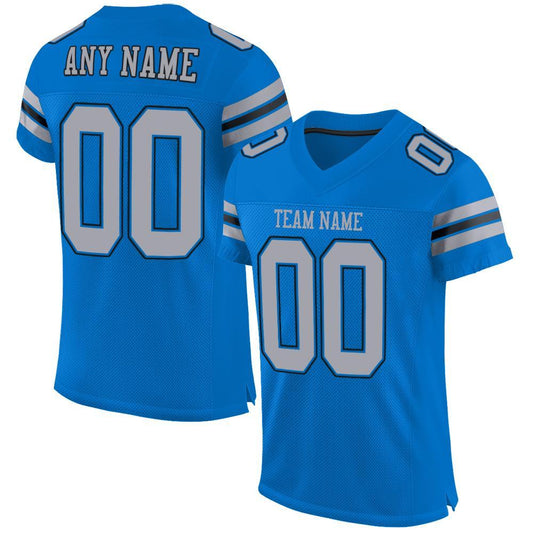 Maxcorners Custom Panther Blue Light Gray-Black Mesh Authentic Football Jersey LM2605