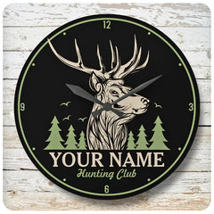 Maxcorners Personalised Hunter Deer Elk Antler Hunting Club Large Clock TU3012