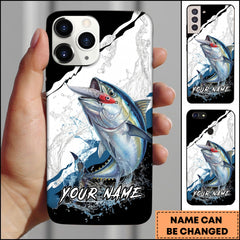 Maxcorners Tuna Fishing Topwater Lure Splash Art Black White Personalized Name Phone Case