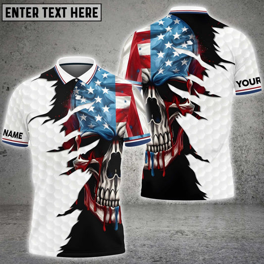 Maxcorners The Patriot Skull 3D Golf Personalized Name Polo Shirts