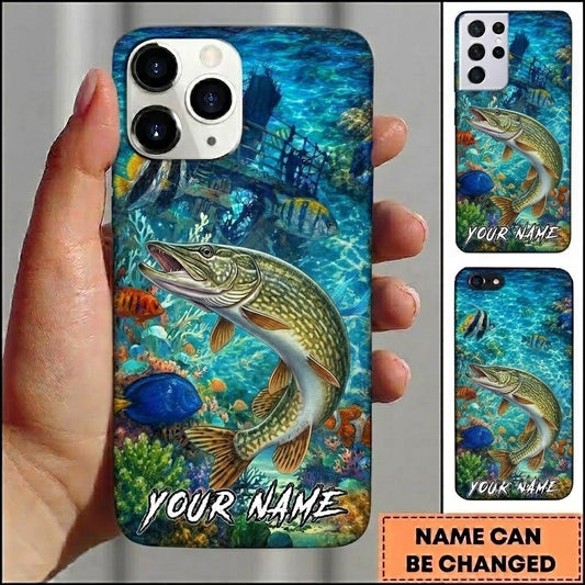 Maxcorners Fishing Vibrant Aqua Coral Reef Customized Name 3D Phone Case