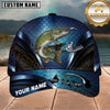 Maxcorners Fishing Deep Blue Fish Scale Metallic Mesh Customized Name 3D Cap