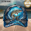 Maxcorners Fishing Blue Ocean Splash Metal Hook Customized Name 3D Cap