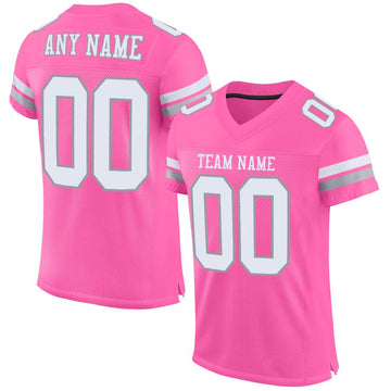 Maxcorners Custom Pink White-Light Gray Mesh Authentic Football Jersey LM2605