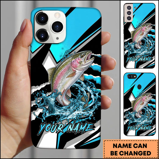 Maxcorners Trout Fishing Blue Black Geometric Lightning Splash Personalized Name Phone Case