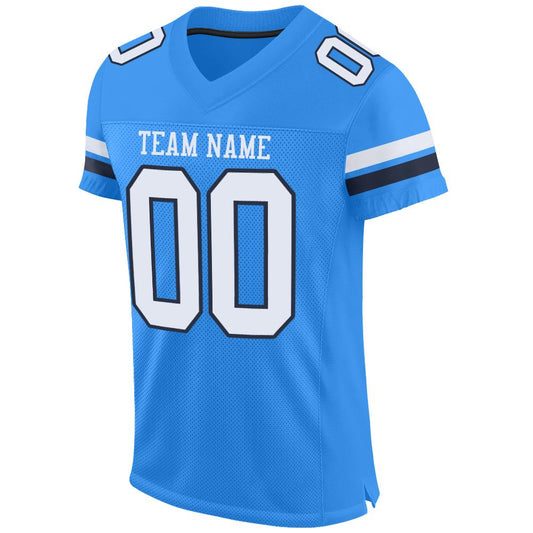 Maxcorners Custom Powder Blue White-Navy Mesh Authentic Football Jersey LM2605
