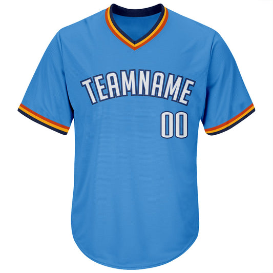 Maxcorners Custom Powder Blue White-Navy Authentic Throwback Rib-Knit Baseball Jersey Shirt LM2605