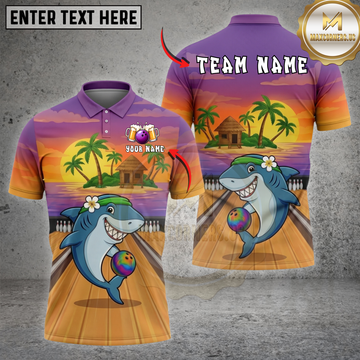 Maxcorners Tropical Shark Bowling Sunset Shirt Island Vibes Bowling Design Multi Options Personalized Name, Team Name 3D Shirt