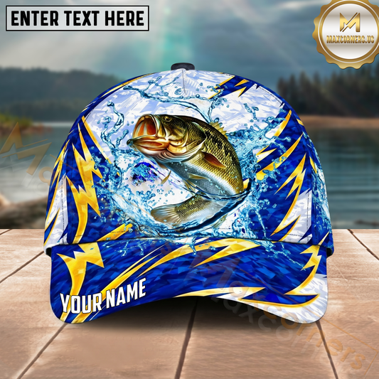Maxcorners Fishing Lightning Splash Blue Pattern Personalized Name Classic 3D Cap (9 Breeds)