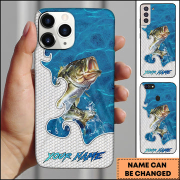 Maxcorners Fishing Ocean Blue Wave Scale Pattern Splash Personalized Name Phone Case (10 Fish Species)