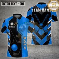 Maxcorners Golf Gold Black Fire Ball Dynamic Stripe Multi Options Personalized Name, Team Name 3D Shirt