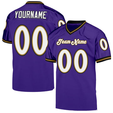 Maxcorners Custom Purple White-Old Gold Mesh Authentic Throwback Football Jersey LM2605