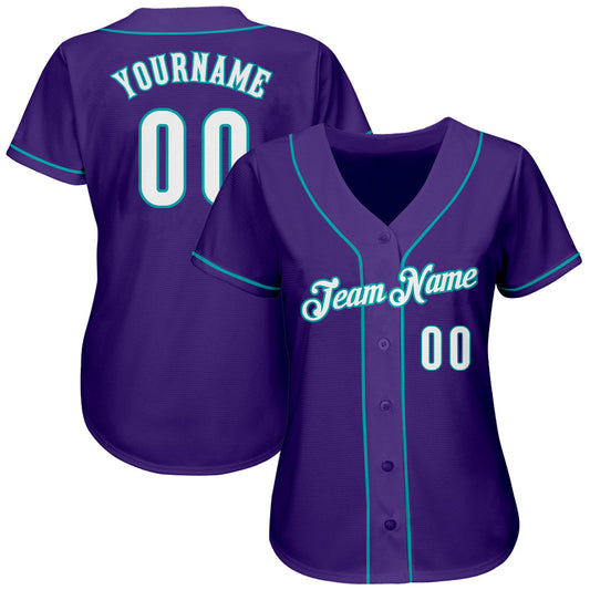 Maxcorners Custom Purple White-Teal Authentic Baseball Jersey LM2605