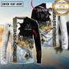 Maxcorners Chinook Fishing Split Grunge Splash Design Personalized Name, Team Name Long Sleeve Shirt (12 Fish Species)