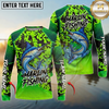 Maxcorners  Fishing Green Camo Scale Personalized Name, Team Name Long Sleeve Shirt (9 Fish Species)