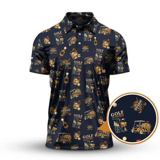 Maxcorners Funny Bourbon Pattern Polos, Golf and Bourbon Shirt for Men, Gift For Golfers