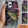 Maxcorners Fishing USA Flag Splash Patriotic Art Personalized Name Phone Case (10 Fish Species)