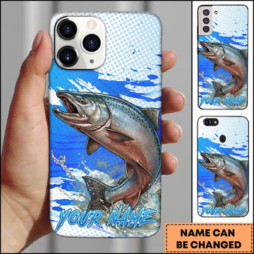 Maxcorners Fishing Chinook Water Splash Blue Pop Art Personalized Name Phone Case
