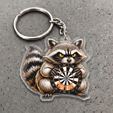Maxcorners Angry Raccoon Darts Personalized Name Keychain