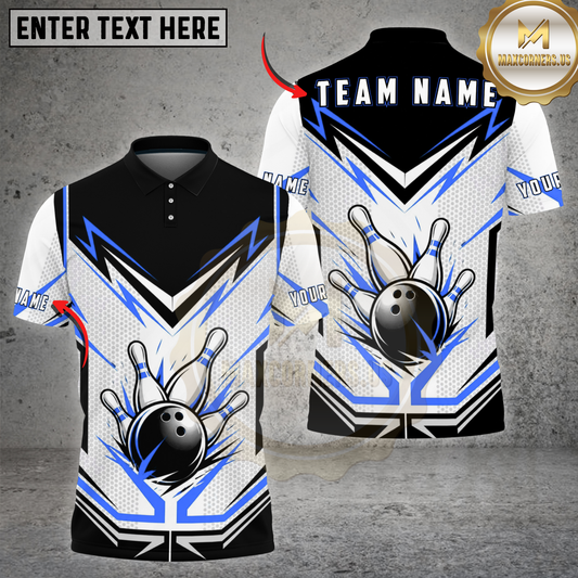 Maxcorners Bowling Strike Flame Shirt White Energy Ball Design Multicolor Options Personalized Name, Team Name 3D Shirt (4 Colors)