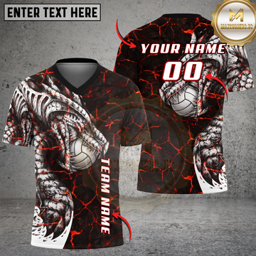 Maxcorners Volleyball Dragon Lava Fierce Graphic Multicolor Options Personalized 3D V-neck T-Shirt