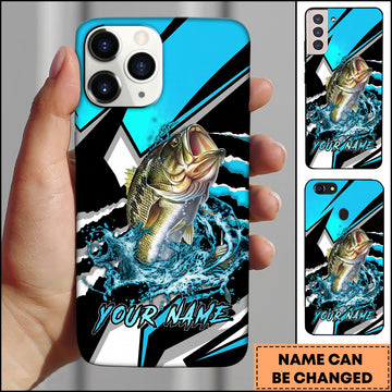 Maxcorners Fishing Blue Black Geometric Lightning Splash Personalized Name Phone Case (10 Fish Species)