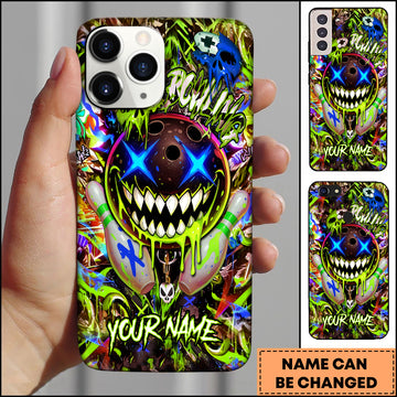 Maxcorners Bowling Phonecase Neon Green Graffiti Bowling Skull Personalized Name 3D Phone Case