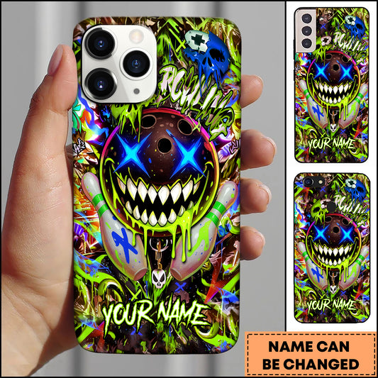 Maxcorners Bowling Phonecase Neon Green Graffiti Bowling Skull Personalized Name 3D Phone Case
