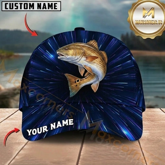 Maxcorners Fishing Neon Blue Purple Light Burst Customized Name 3D Cap