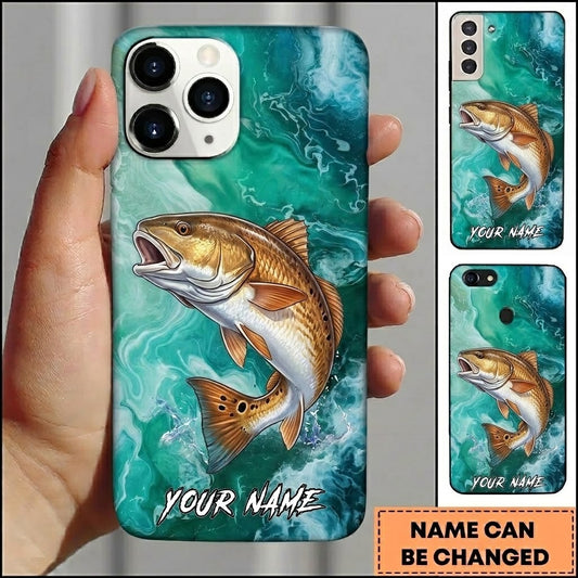 Maxcorners Fishing Teal Aqua Marble Wave Customized Name 3D Phone Case