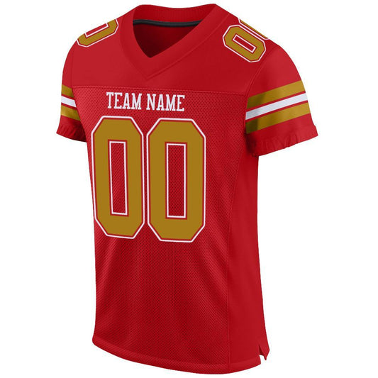 Maxcorners Custom Red Old Gold-White Mesh Authentic Football Jersey LM2605
