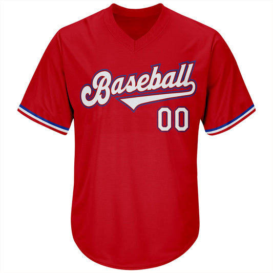 Maxcorners Custom Red White-Royal Authentic Throwback Rib-Knit Baseball Jersey Shirt LM2605