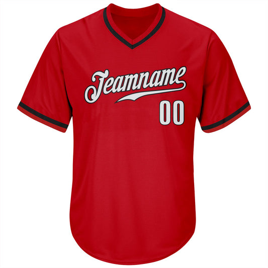 Maxcorners Custom Red White-Black Authentic Throwback Rib-Knit Baseball Jersey Shirt LM2605